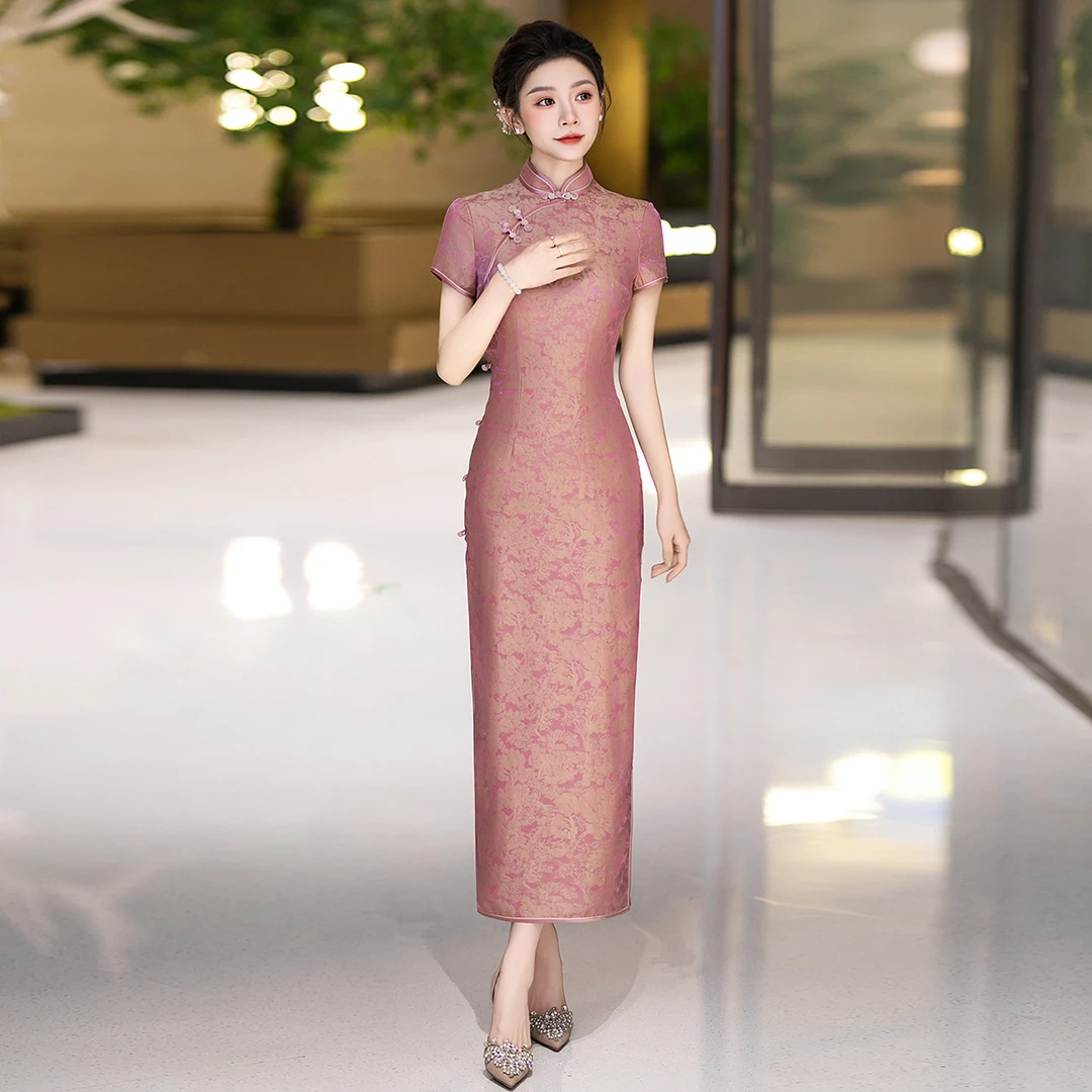 2025春季新款旗袍中式桑连衣裙女手工缝制送考宴席日常可穿中国风