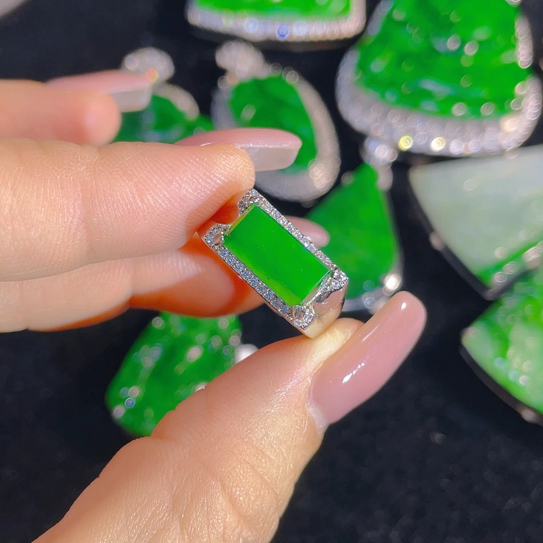 银S925镶嵌戒指翡翠翡翠