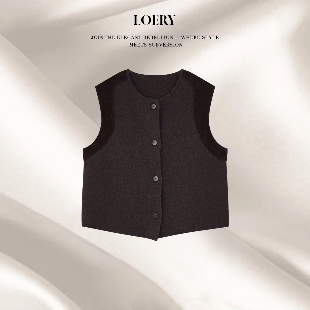 LOERY【黑巧马甲编号272】柔和线条双面呢质感羊毛叠穿马甲-116321