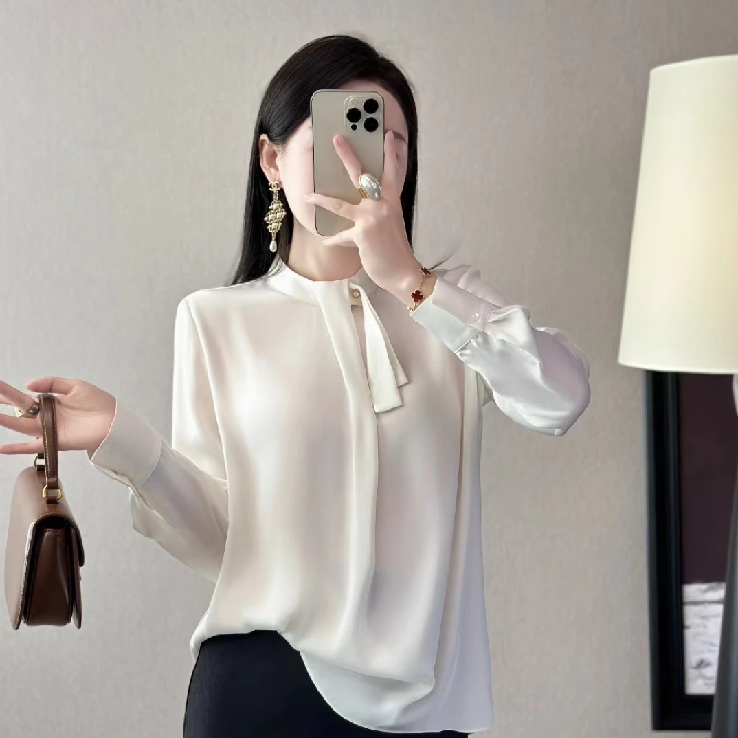 2025秋季百搭新款女装白色长袖衬衫衬衣简约宽松版型打底春秋款