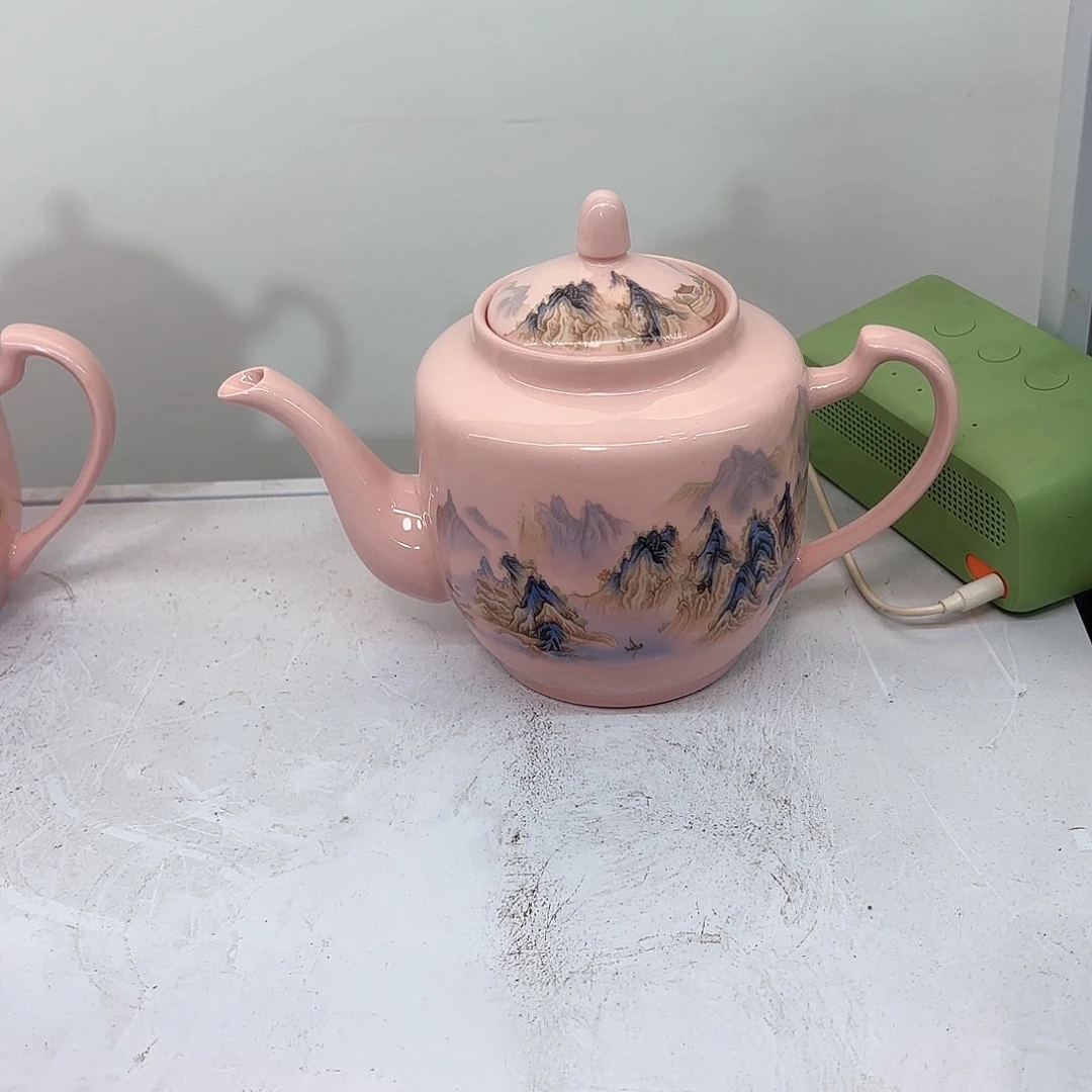 壶陶瓷千里江山图两斤侧把壶红稀稀