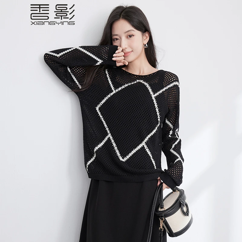 Z4023214毛针织衫 香影镂空针织衫女套头秋冬新款慵