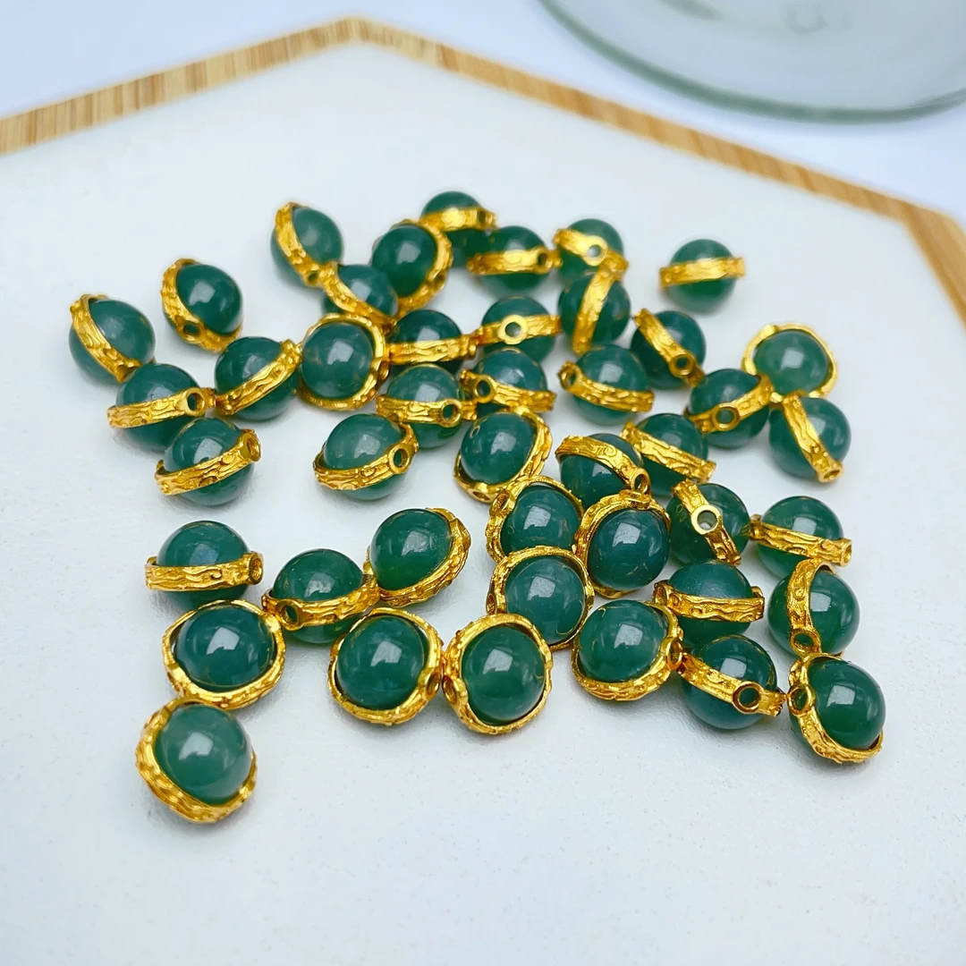 【千奇饰品】B9天然蓝水翡翠圆珠带贴片隔珠约宽8*7mm 【1个装】