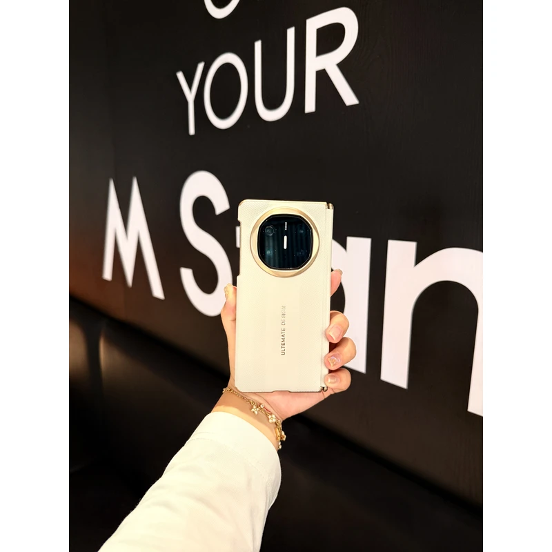 适用于华为Matex6 双中轴折叠手机壳 磨砂金边压纹双中轴