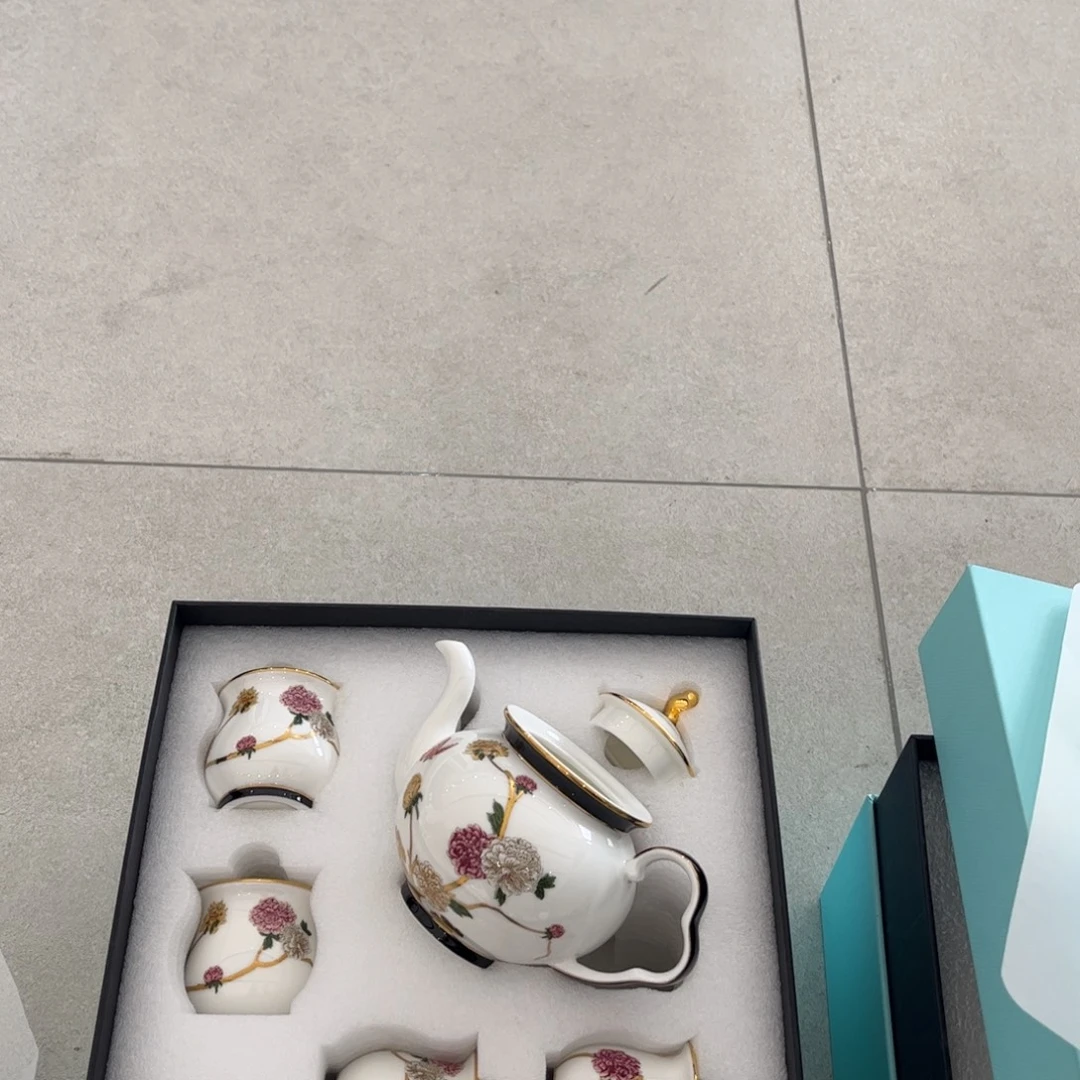 瓷片花开富贵六头茶具合格品