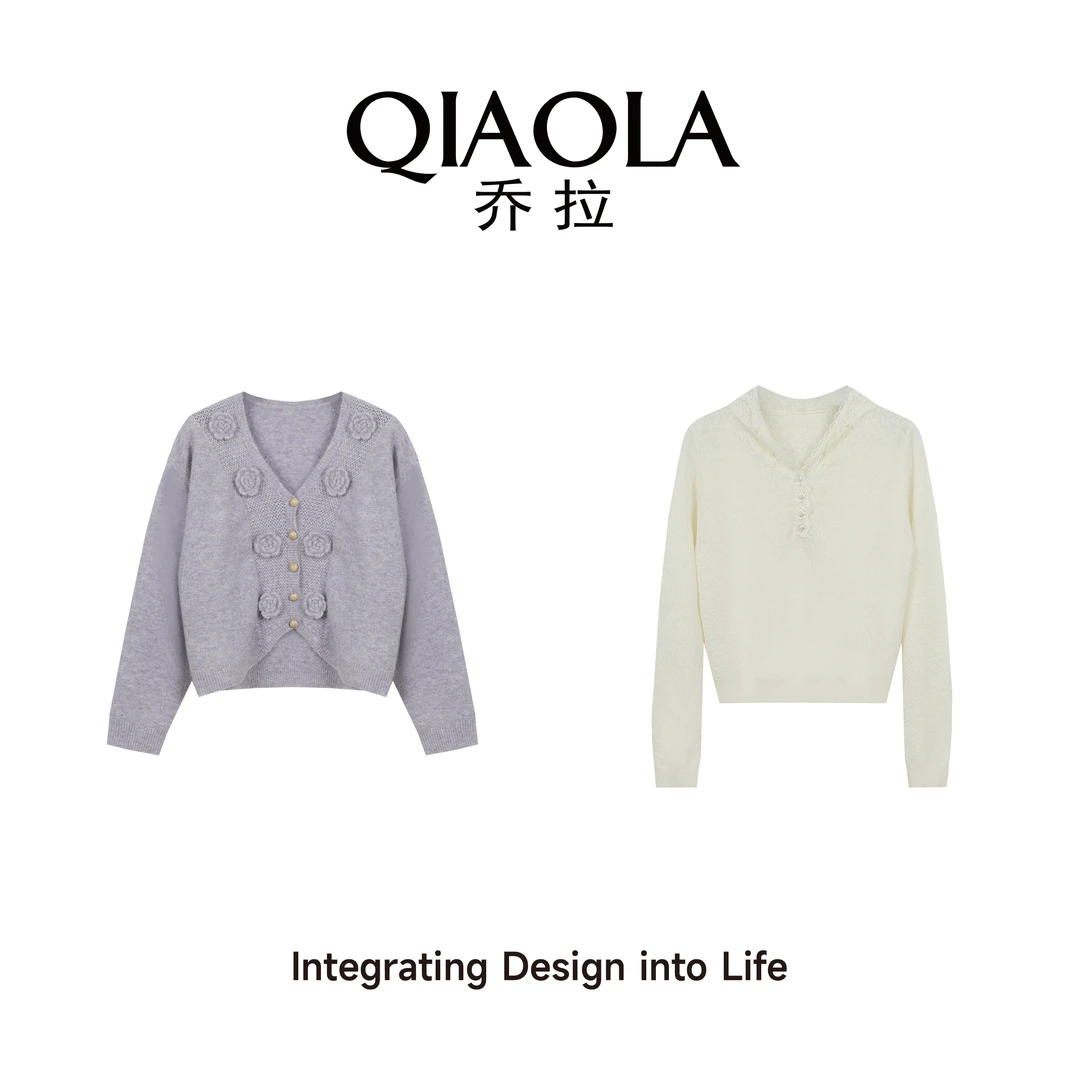 QIAOLA/乔拉【澜花语岸】早春新款马海毛温柔优雅显瘦百搭上衣