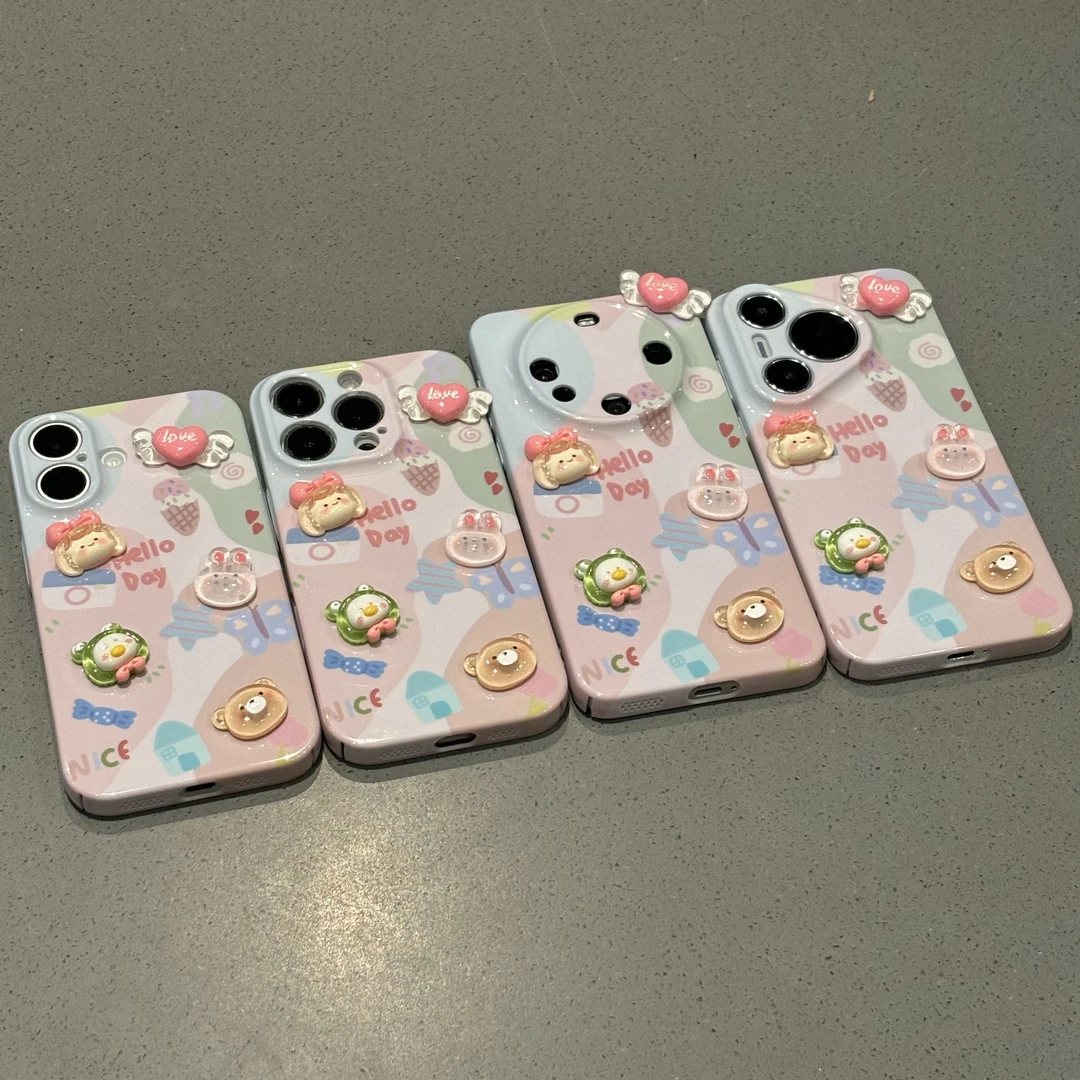 欧克里里小女孩小熊五件套适用苹果16手机壳华为vivo小米15oppo套