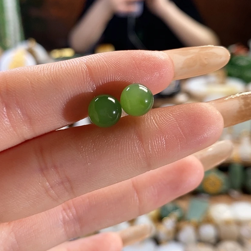 【闪购商品】和田玉耳钉18K金镶嵌