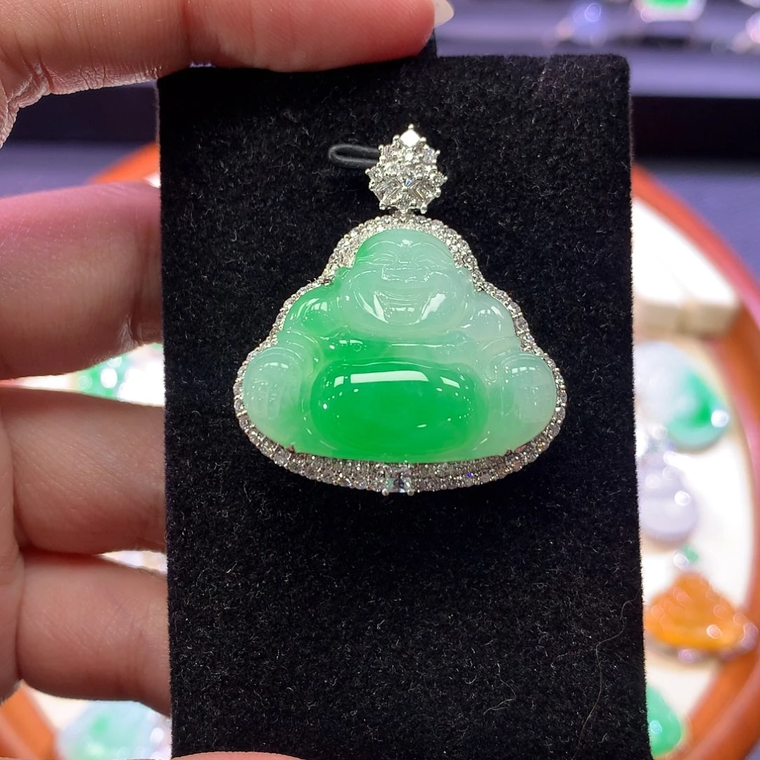 翡翠18K金镶嵌吊坠(不含链)