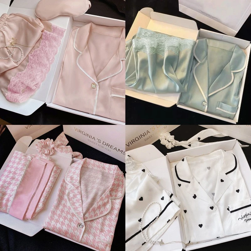 睡衣女新款短袖翻领开衫性感蕾丝花边简约大码夏季家居服套装