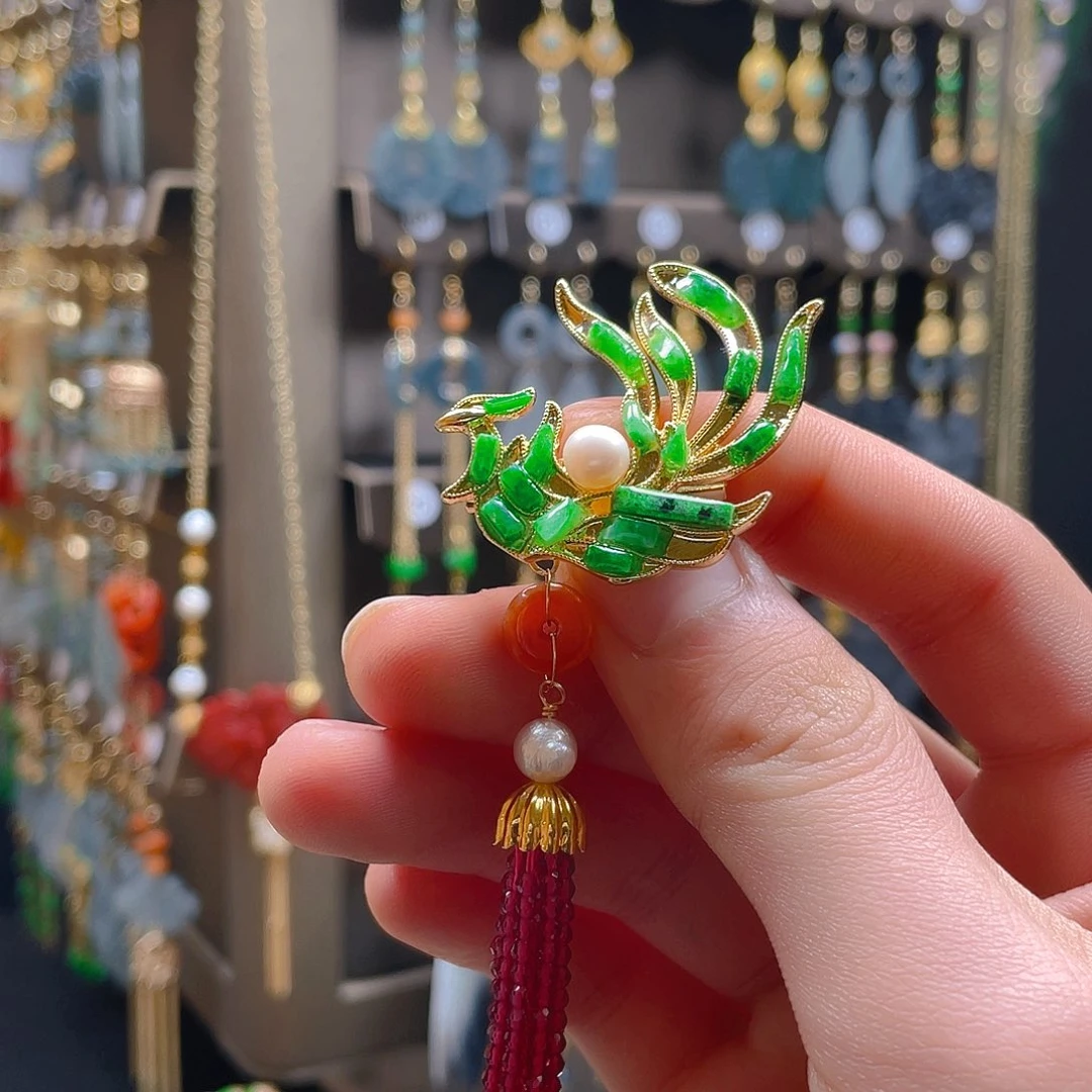 翡翠耳饰合金翡翠
