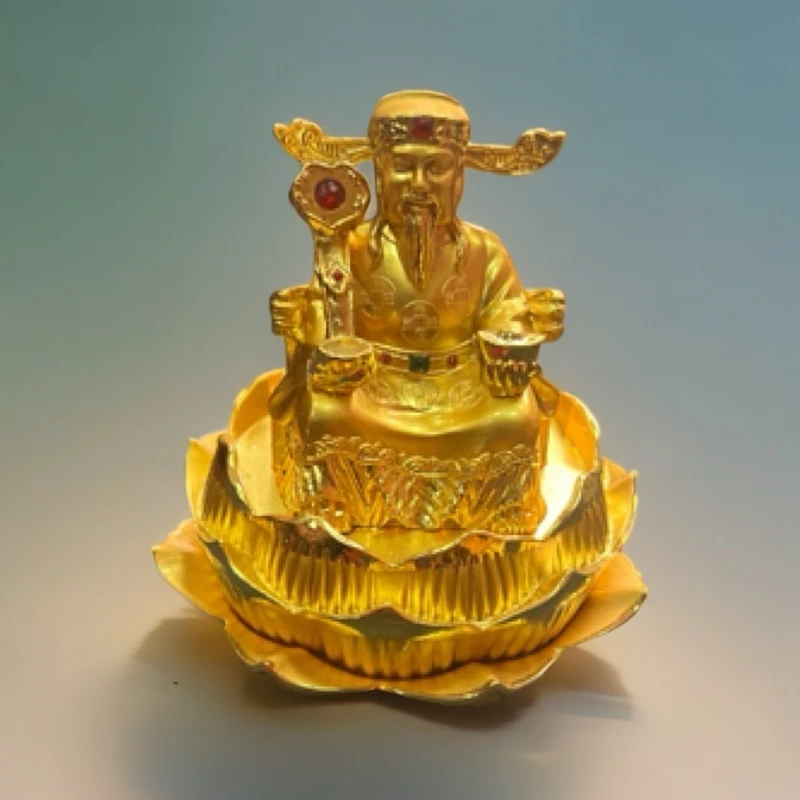 合金财神爷摆件，金色抱元宝文财神