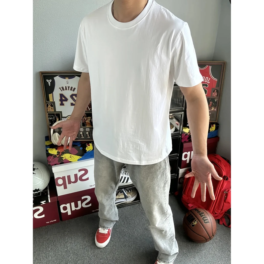 美式复古纯色短袖纯棉t恤男宽松半袖白色体恤简约内搭打底衫衣服