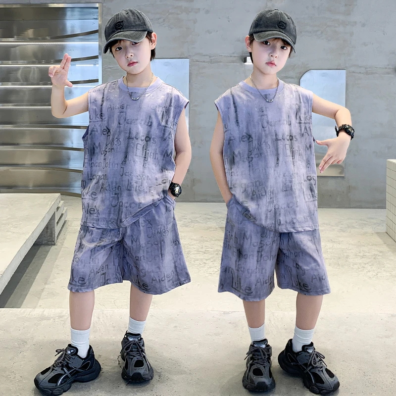 男童夏季款透气洋气套装2025新款男孩薄无袖儿童运动痞帅两件套潮