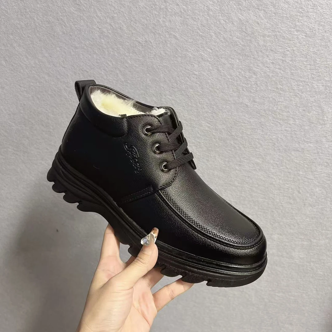 刘胖胖#冬季加厚男款保暖防滑舒适皮鞋爸爸鞋8807