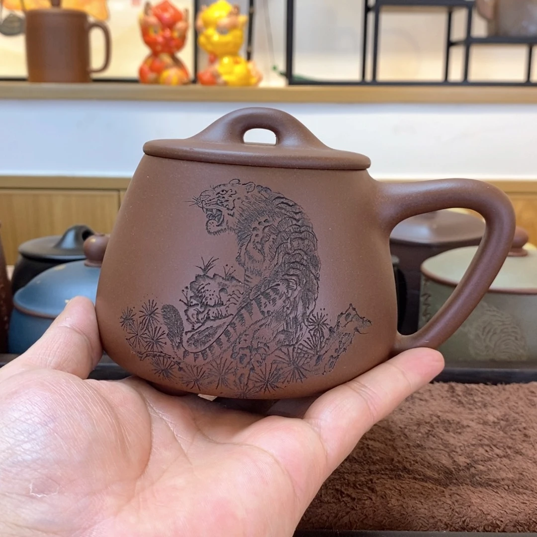 紫砂茶杯虎啸山林石瓢