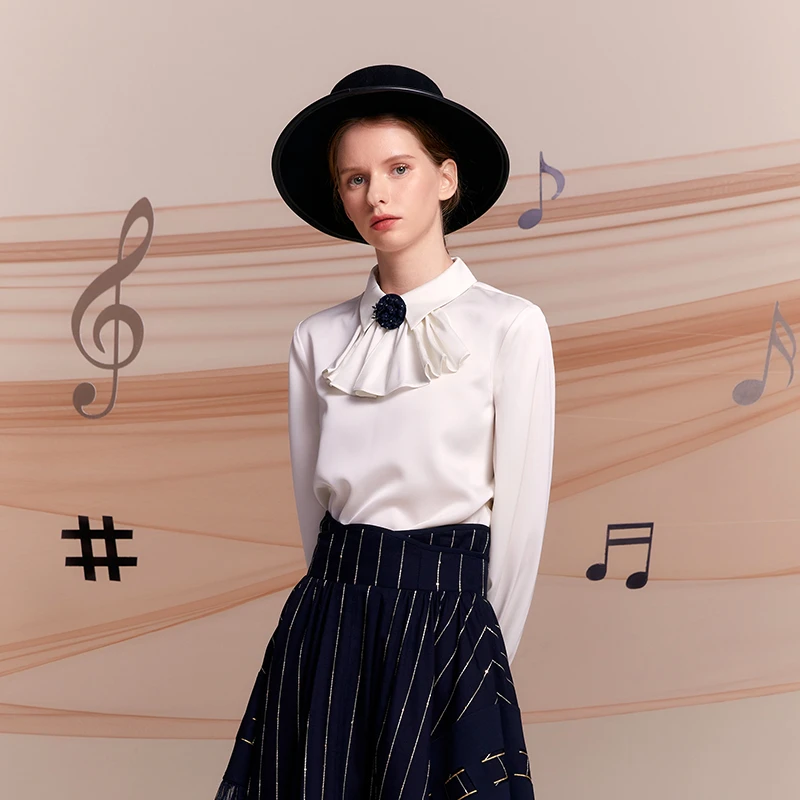 D-HARRY/迪哈利气质复古高级白色翻领小衫女衬衫上衣DH221R93863G