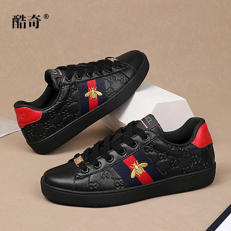 GUCL百搭小蜜蜂复古刺绣做旧休闲鞋板鞋男透气潮流时尚低帮鞋太古