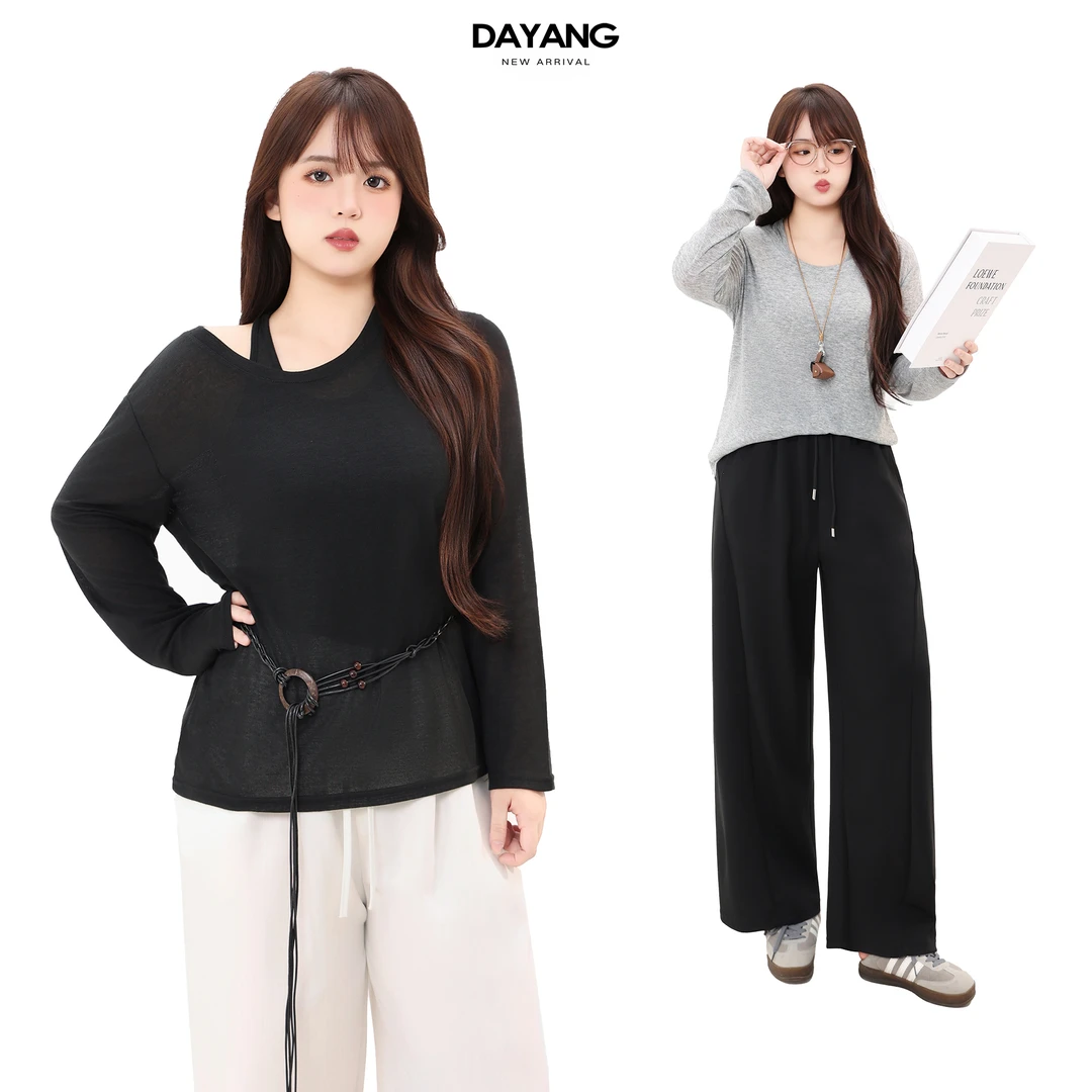 120斤的大杨 透气两件套上衣胖mm遮肉背心长袖罩衫早秋慵懒风6689