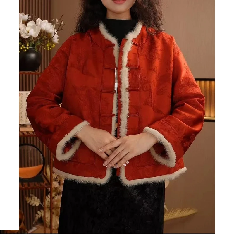 新中式老钱风立体提花加厚外套女春季新款气质保暖妈妈装国风棉衣