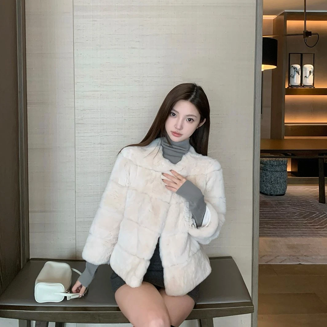 不冷BULENG 獭兔毛气质贵妇皮草外套女