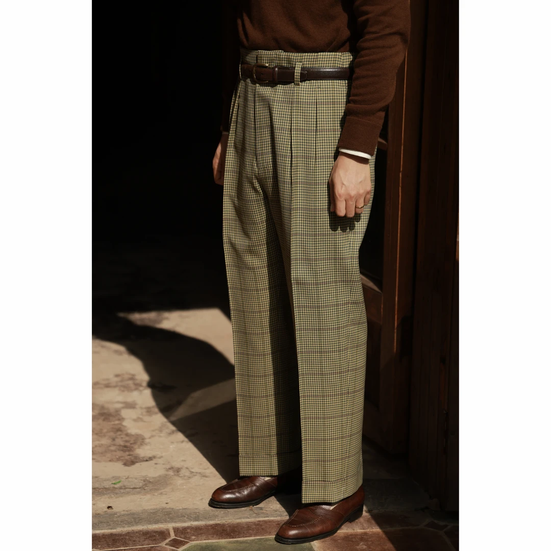 UGENTLE男装 纯羊毛「 老钱复古格 」好莱坞 内双褶 直筒高腰西裤