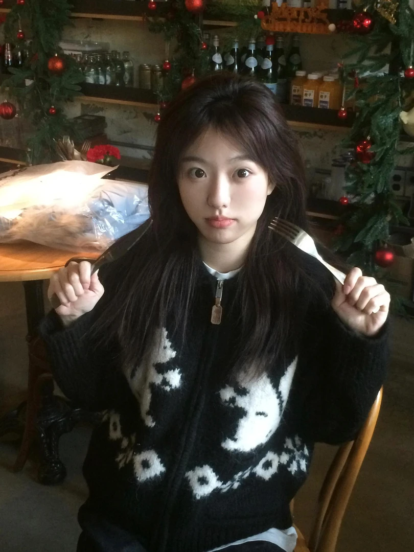 韩系慵懒小松鼠提花毛衣外套韩系宽松针织ins韩风开衫外套