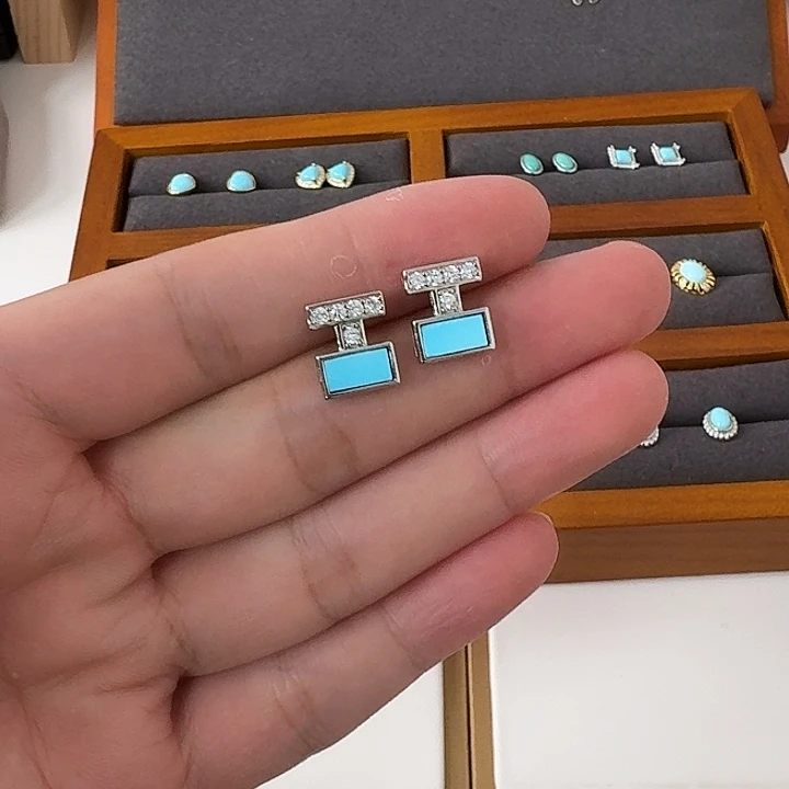 ᰔ***熙绿松石银S925镶嵌耳钉