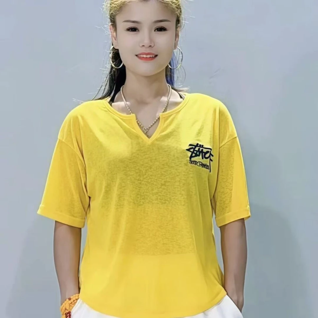 夏季时尚曳舞新款冰感休闲宽松广场舞吸汗透气舒适V领短袖防晒衣