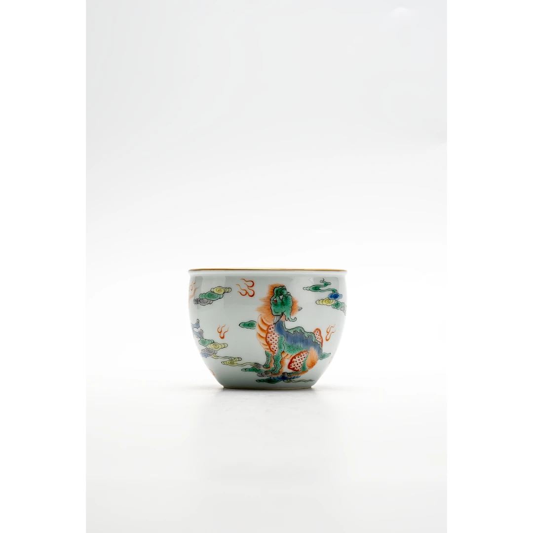 XJJ古彩麒麟缸杯 茶杯