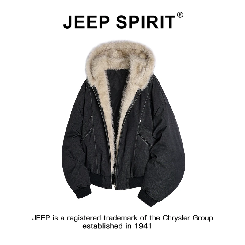 JEEPSPIRIT吉普美式复古座山雕连帽棉服男款冬季加厚保暖休闲外套