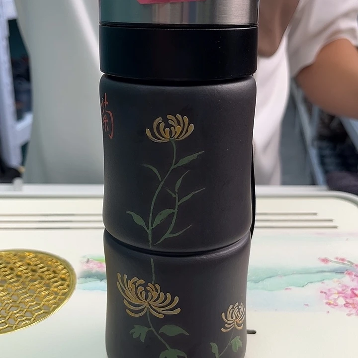 紫砂紫砂菊花竹节车载杯