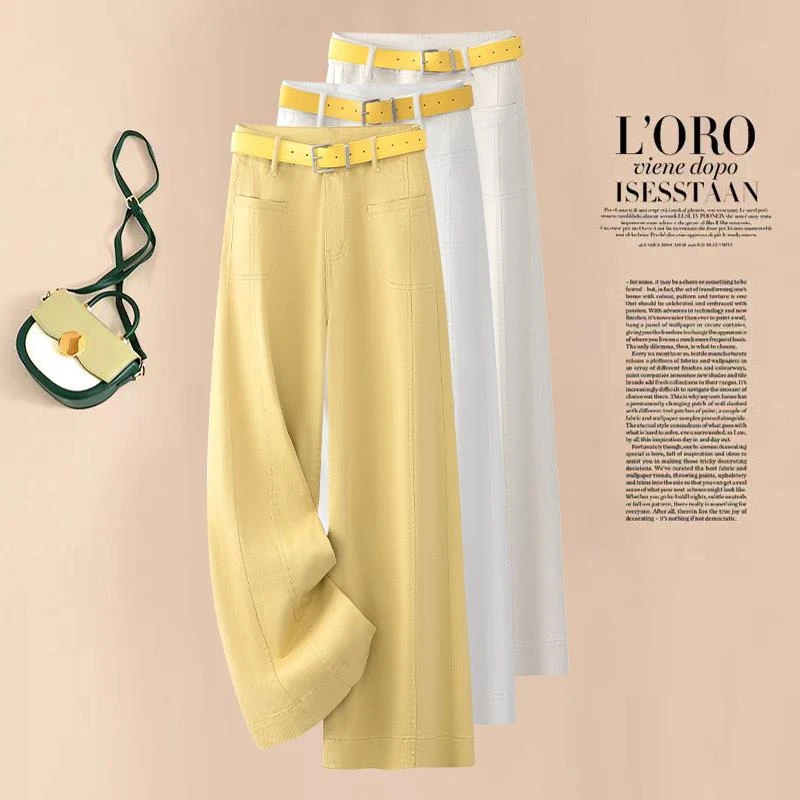 天丝阔腿裤女款2025年夏季新款高腰宽松垂感休闲裤时尚洋气直筒裤