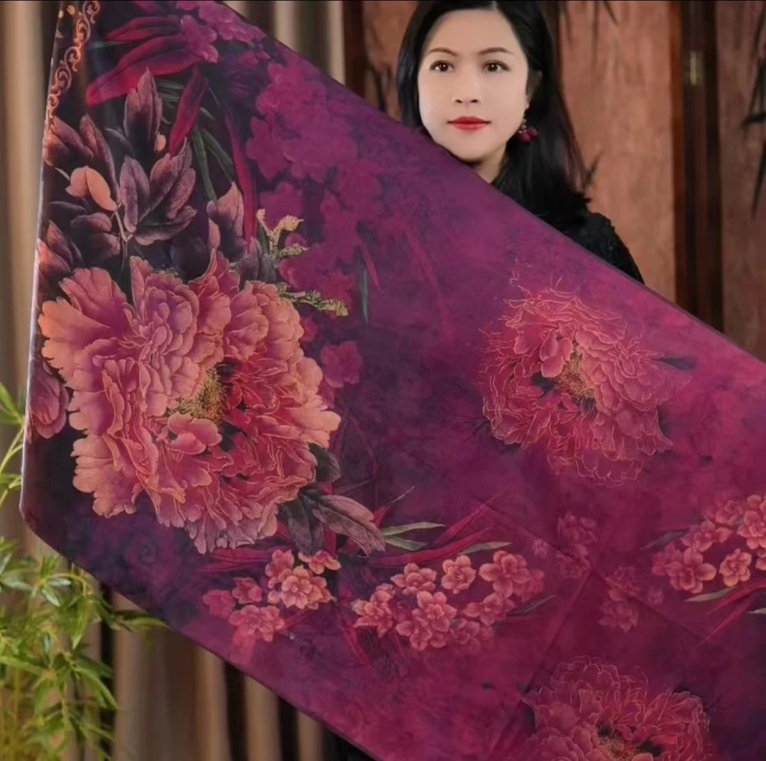 紫美人 龟裂纹 香云纱 提花暗纹180*70长巾