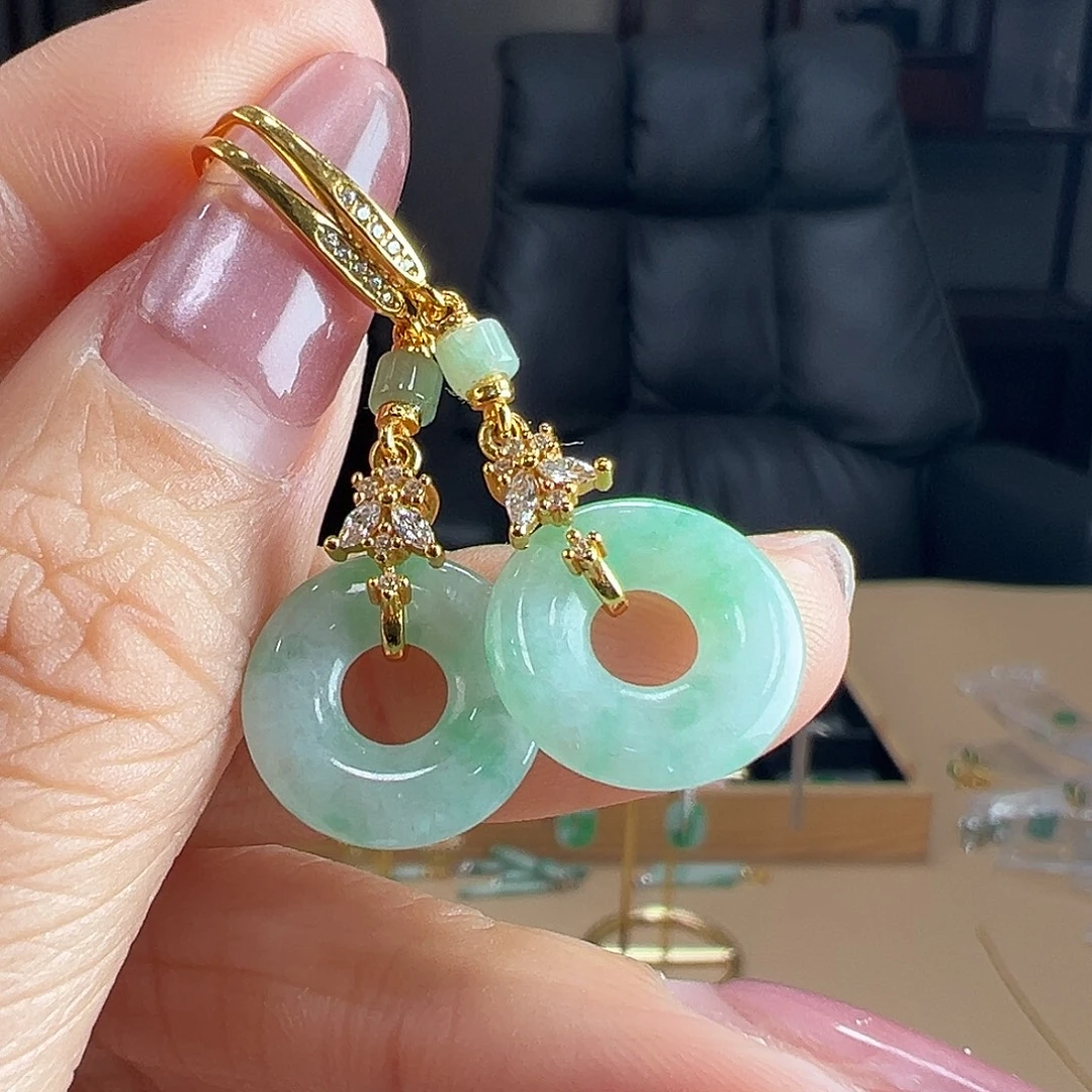 翡翠银S925镶嵌耳饰耳环32