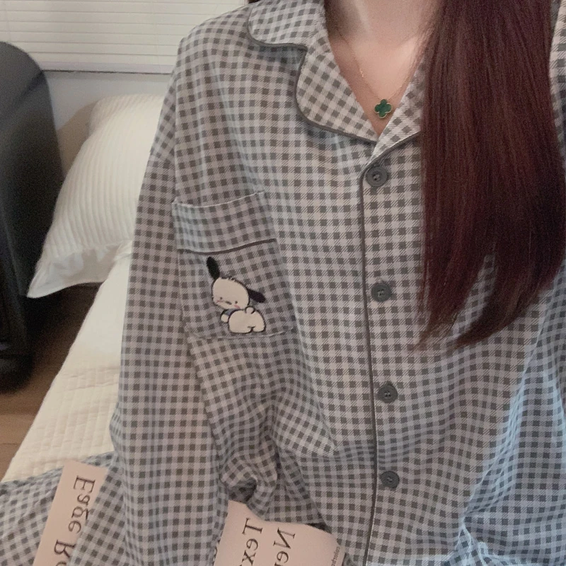 帕恰狗春秋季纯棉卡通甜美睡衣女士套装薄款长袖长裤大码家居服