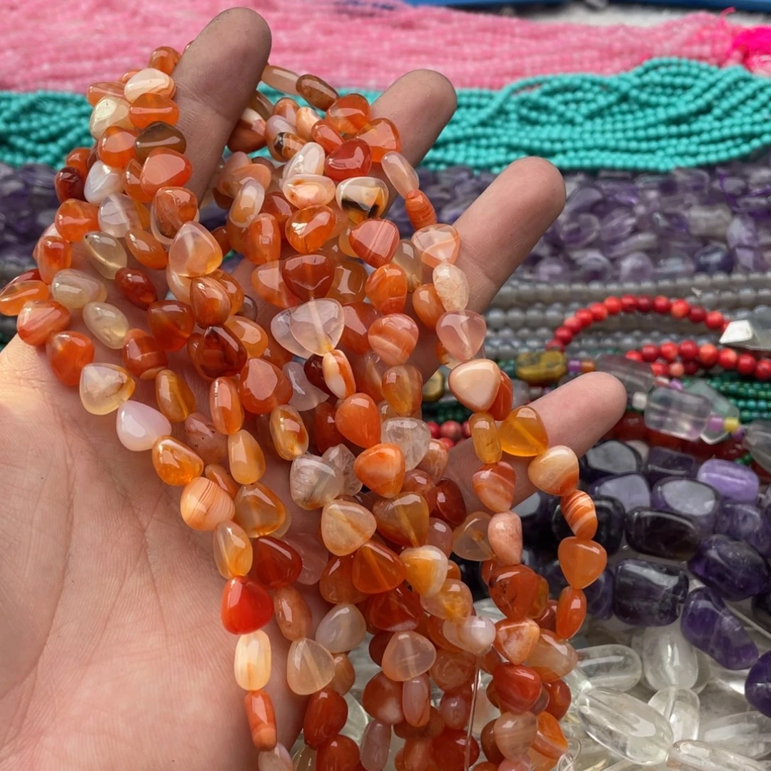 玛瑙/玉髓珠宝半成品未镶嵌一条装卡9+mm珊瑚红红玛瑙三角片