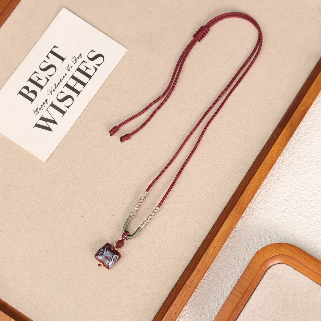 LZ5022-1暗红色凤尾老珠子绳编项链  合集