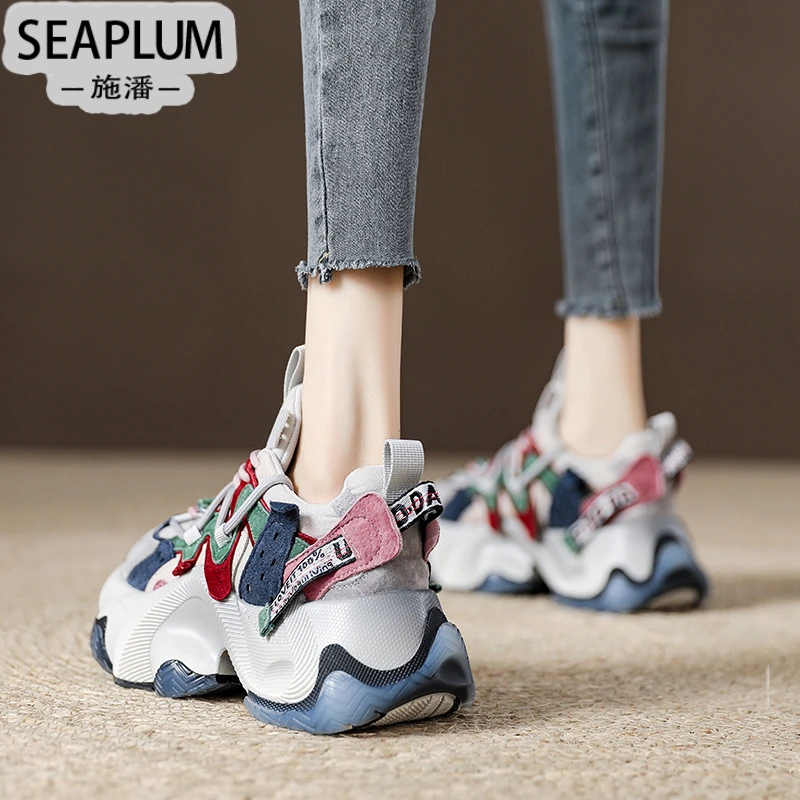 SEAPLUM欧洲站夏季增高拼色老爹鞋女2025透气新款欧货女鞋炸街