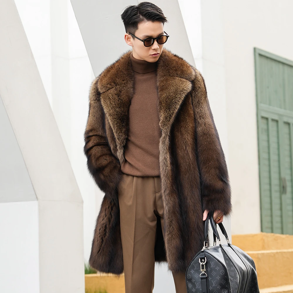 北美渔貂皮整皮 纯原生态进口本色渔貂大衣长款西装领气质秋冬