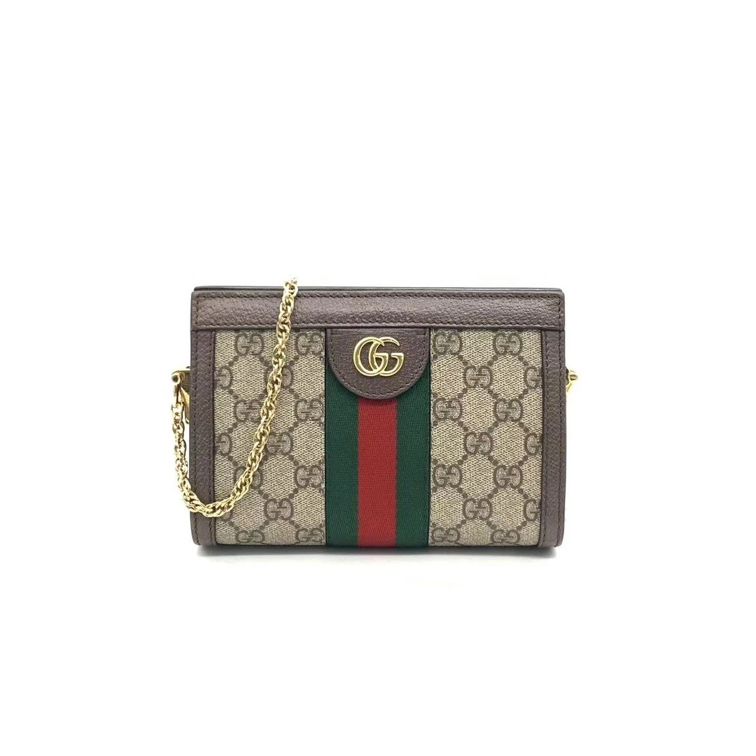 99新 GUCCI/古驰 【安则专属】老花op迷你夹子链条包