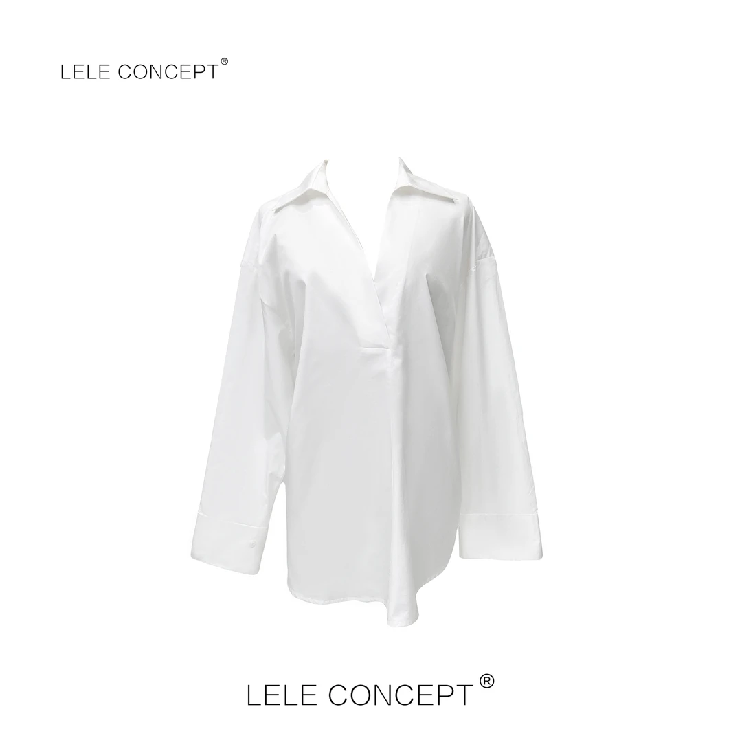 LELE CONCEPT｜气质简约设计师款V领捏褶衬衫S0821
