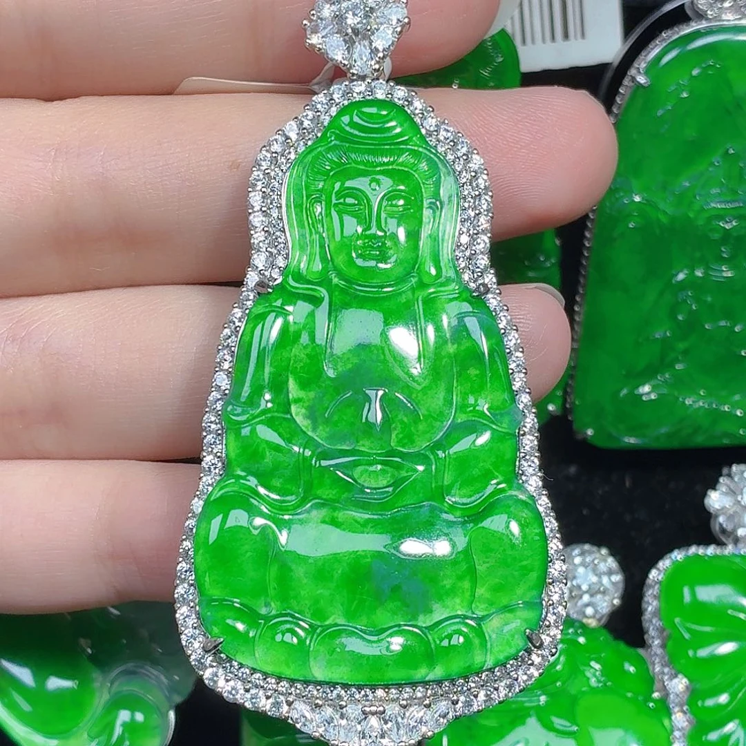 翡翠银S925镶嵌颈饰天然A货翡翠