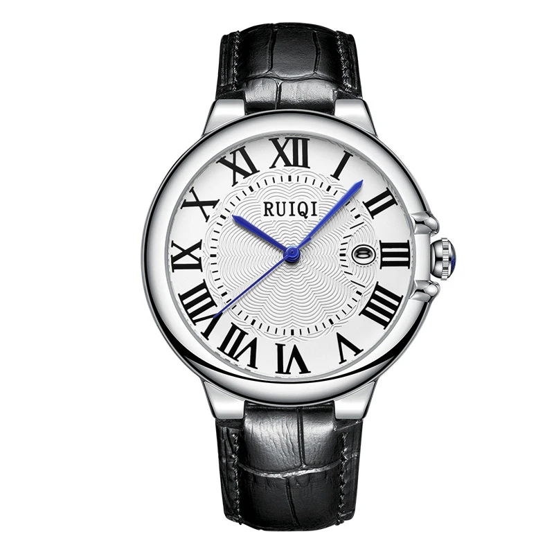 RUIQI正品全新手表经典百搭蓝汽球系列休闲男士腕表6611黑皮