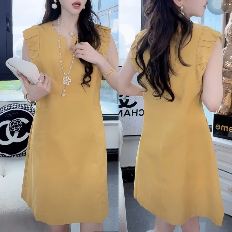 法式高级感无袖背心连衣裙女2025夏季新款韩系显瘦中长款A字裙子