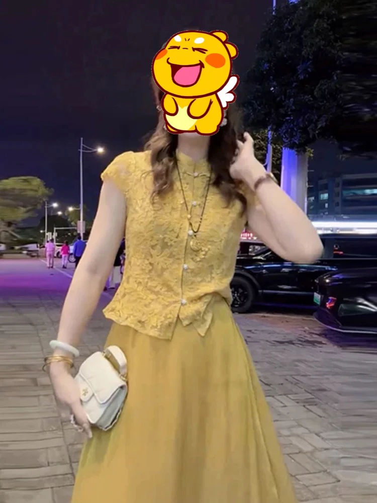 【肉总】茶里茶气别致短袖蕾丝上衣