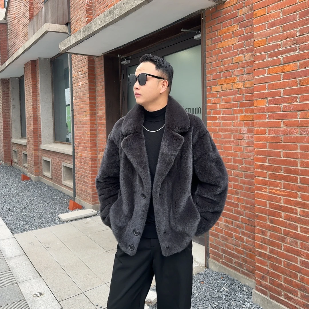 2411新款男装水貂皮草外套西服领两穿泰迪港风设计款冬季潮流男装