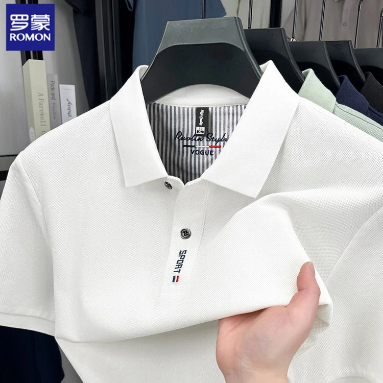 罗蒙2025新款短袖t恤夏季薄款宽松翻领polo衫时尚简约半袖上衣