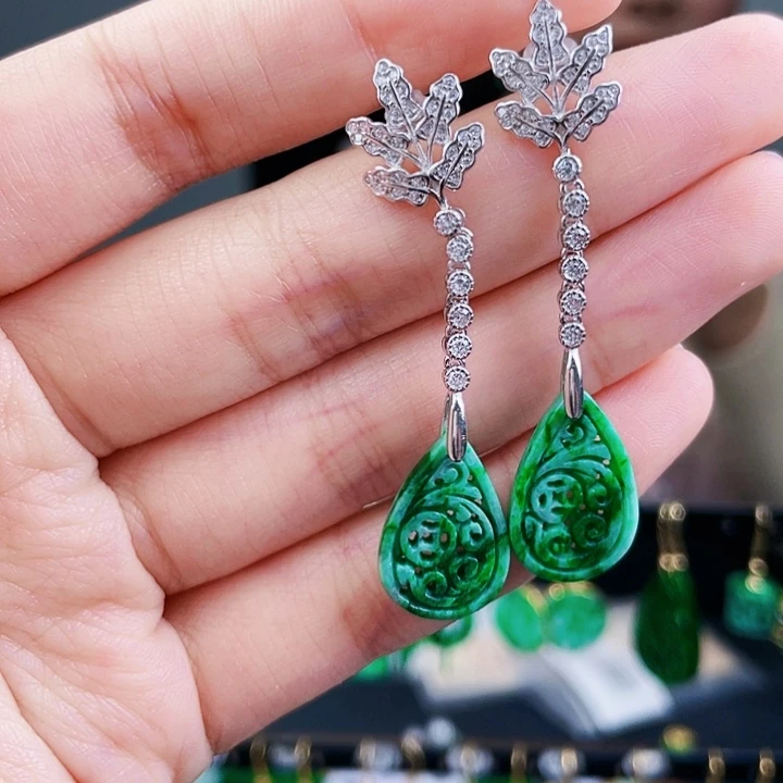 翡翠耳饰银S925镶嵌饰品