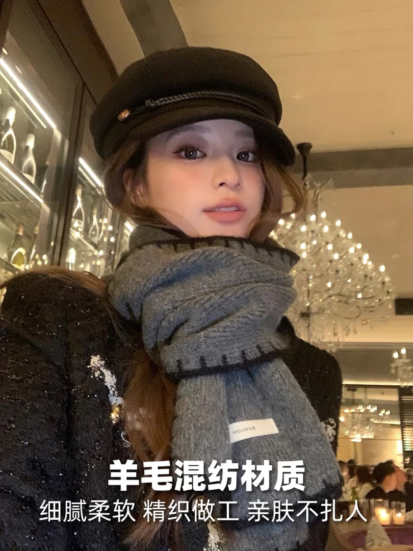高级感灰色围巾冬季女纯色小香风围脖加厚保暖防寒百搭披肩